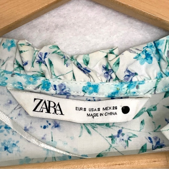 ZARA Blue Floral Print Cotton Poplin Dress Size Small - Picture 6 of 7